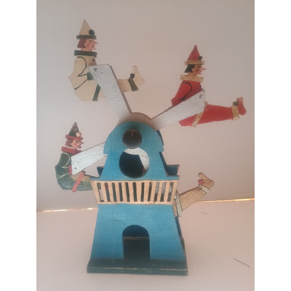 12" Desktop Wooden Windmill/Clowns DisplayBelieved To Be Made In Holland